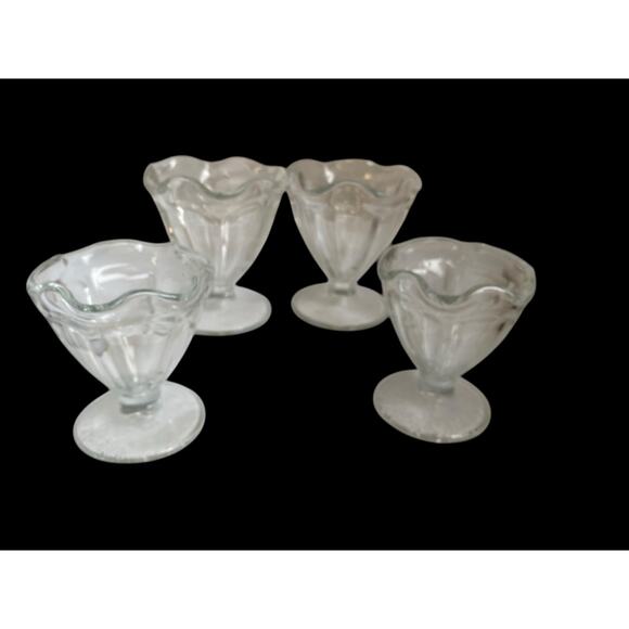 Vintage Ice Cream Sundae Dishes Clear Glass Footed Dessert Dishes Tulip Lot of 4 - Picture 6 of 12